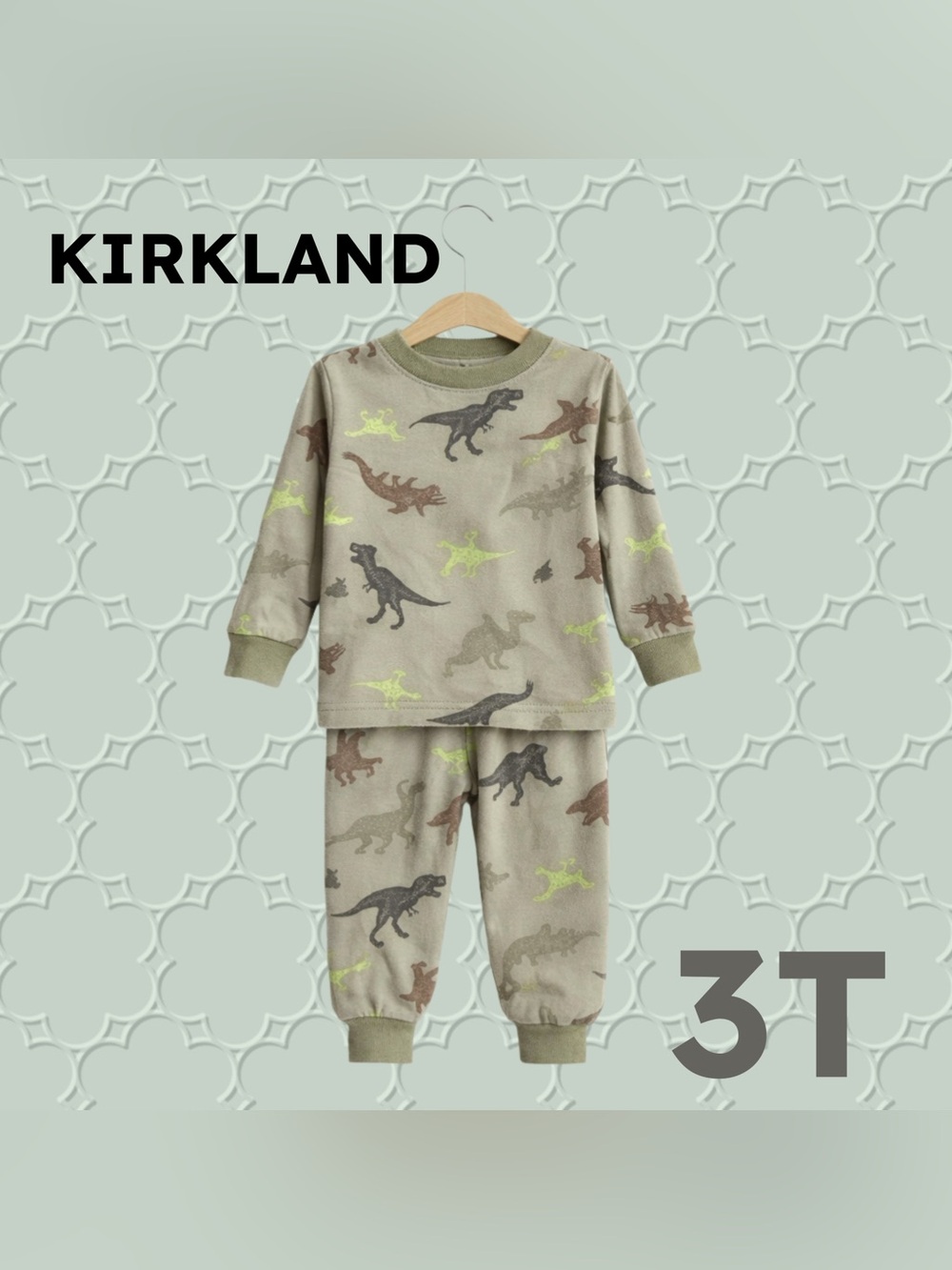 🇺🇸👍GUC KIRKLAND | 3T | Unisex 2 pieces green Dino Print Toddler pyjamas
